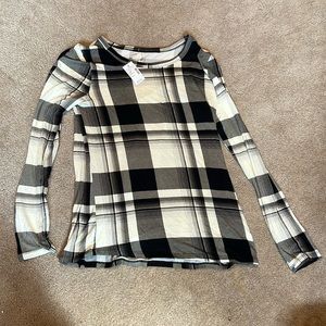Black & white/off white, plaid long sleeve Maurice’s shirt, brand new with tags